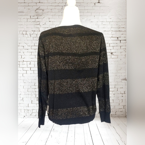 Worthington Black and Gold Striped Sweater Size Large - Picture 2 of 5
